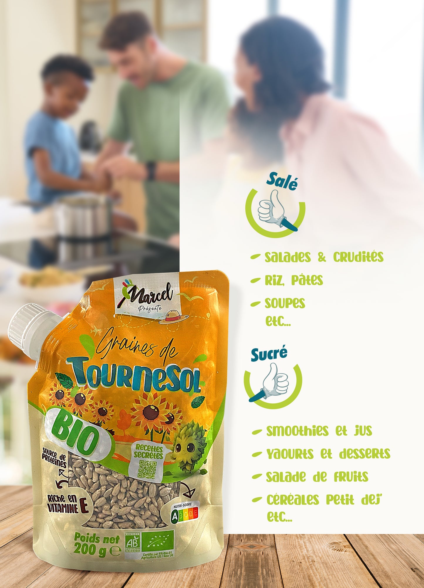 Graines de Tournesol Bio Décortiquées – 200g – Riche en Vitamine E et Protéines