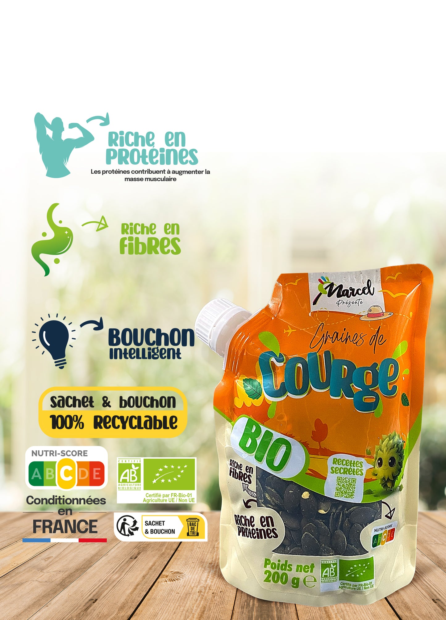 Graines de Courge Bio – 200g – Riche en Fibres & Protéines