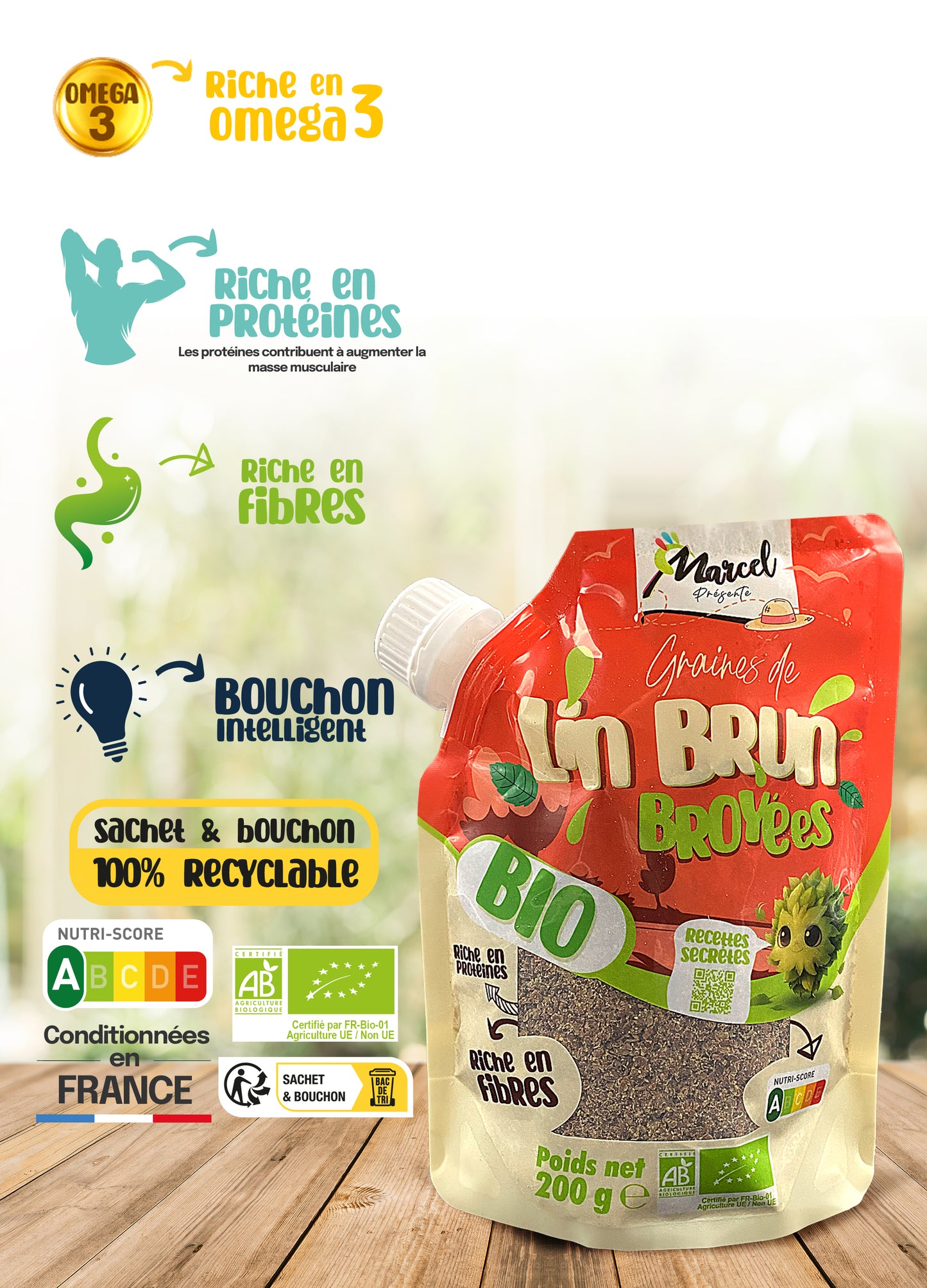 Graines de Lin Brun Broyées Bio 200g – Riche en Protéines et Fibres