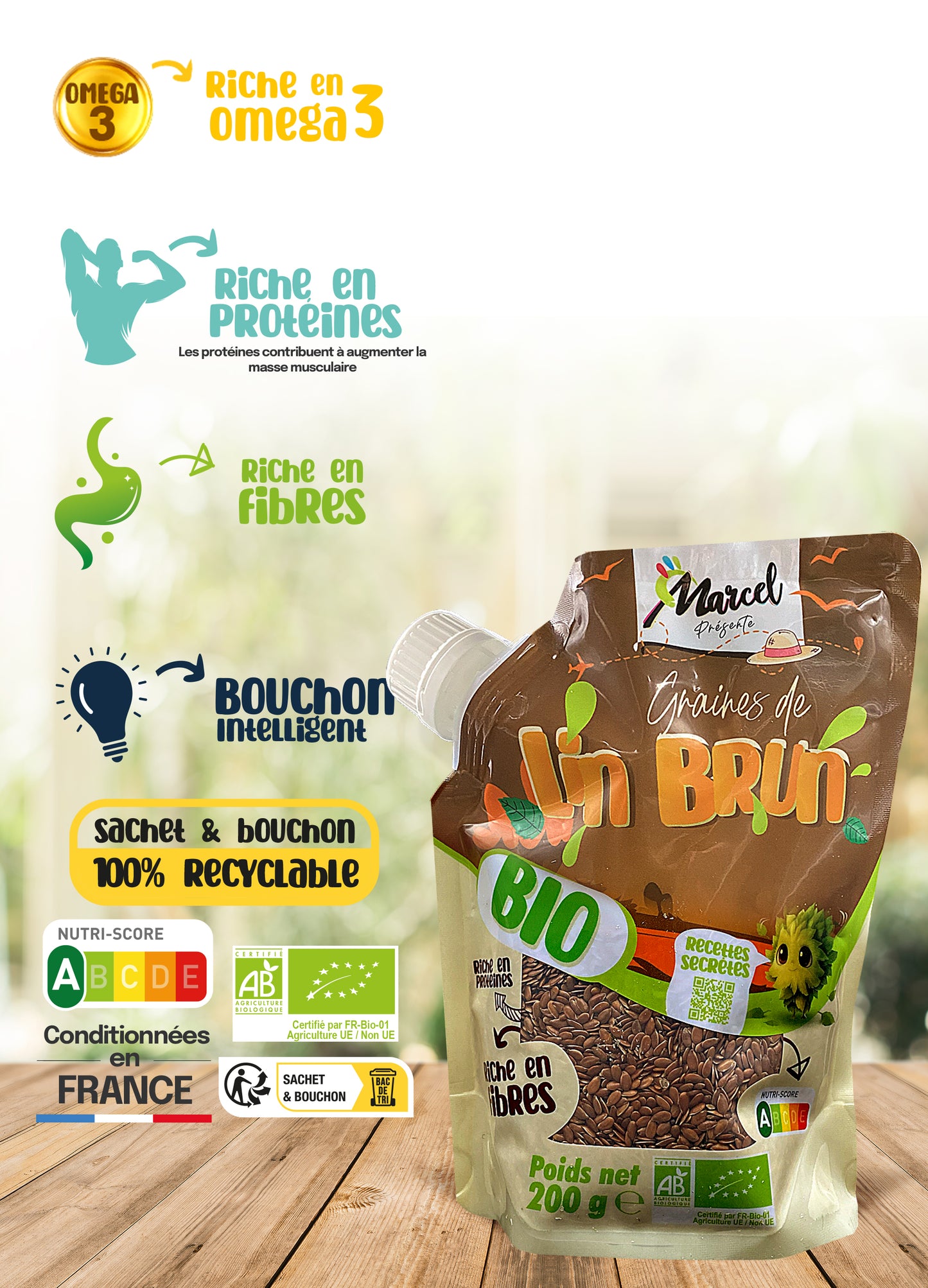 Graines de Lin Brun Bio 200g – Riche en Oméga-3 et Fibres