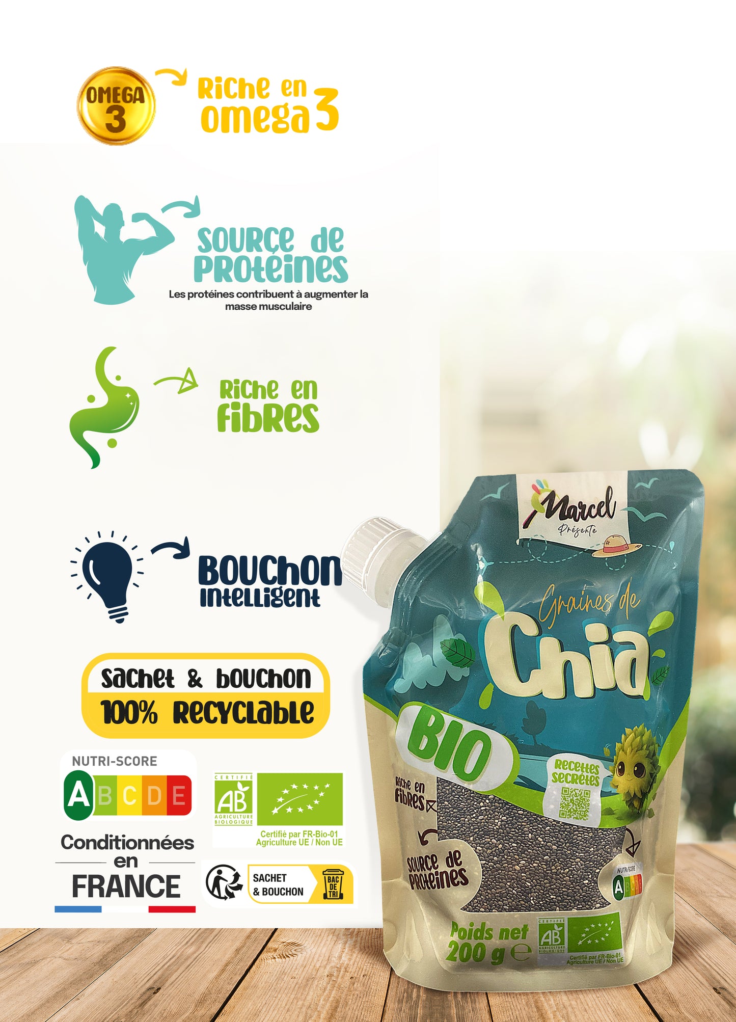 Graines de Chia Bio 200g – Riche en OMEGA 3 & source de Protéines